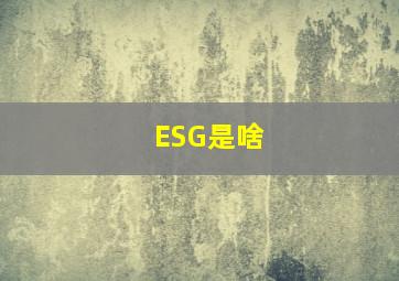 ESG是啥