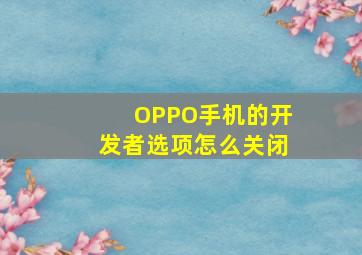 OPPO手机的开发者选项怎么关闭