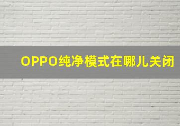 OPPO纯净模式在哪儿关闭