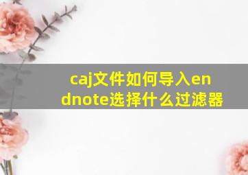 caj文件如何导入endnote选择什么过滤器