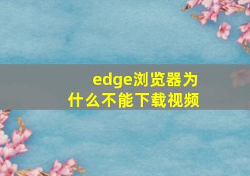 edge浏览器为什么不能下载视频