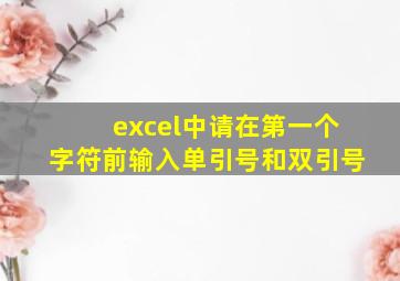 excel中请在第一个字符前输入单引号和双引号