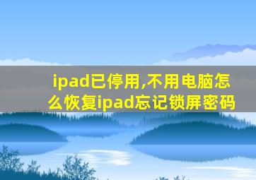 ipad已停用,不用电脑怎么恢复ipad忘记锁屏密码