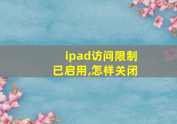 ipad访问限制已启用,怎样关闭