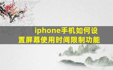 iphone手机如何设置屏幕使用时间限制功能