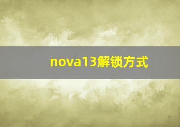 nova13解锁方式