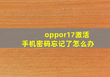 oppor17激活手机密码忘记了怎么办