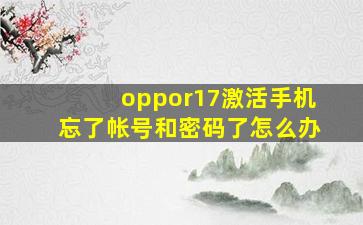 oppor17激活手机忘了帐号和密码了怎么办