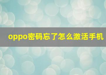 oppo密码忘了怎么激活手机