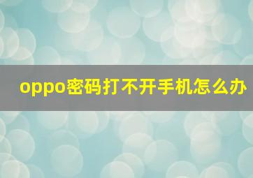 oppo密码打不开手机怎么办