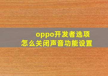 oppo开发者选项怎么关闭声音功能设置