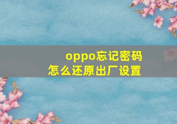 oppo忘记密码怎么还原出厂设置