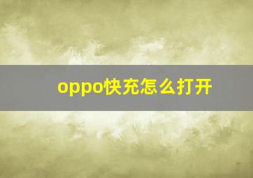 oppo快充怎么打开