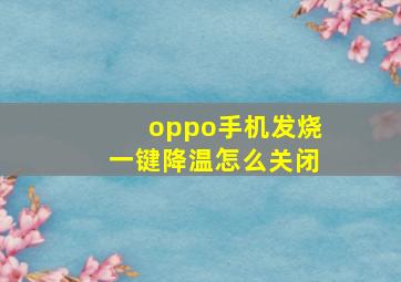 oppo手机发烧一键降温怎么关闭