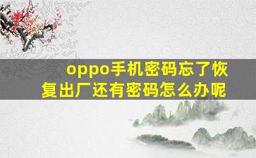 oppo手机密码忘了恢复出厂还有密码怎么办呢