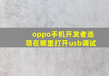 oppo手机开发者选项在哪里打开usb调试