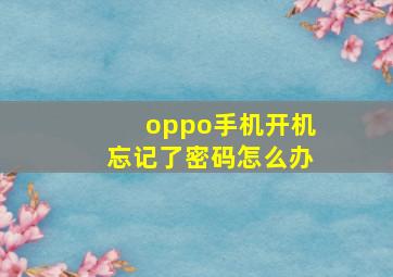 oppo手机开机忘记了密码怎么办