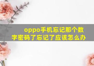 oppo手机忘记那个数字密码了忘记了应该怎么办