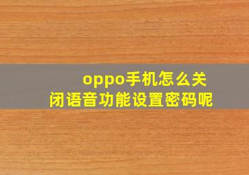 oppo手机怎么关闭语音功能设置密码呢