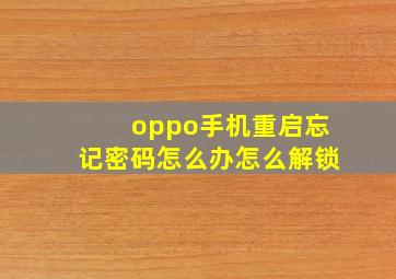 oppo手机重启忘记密码怎么办怎么解锁