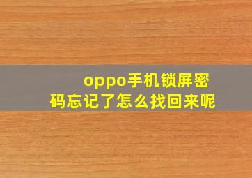 oppo手机锁屏密码忘记了怎么找回来呢