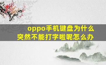 oppo手机键盘为什么突然不能打字啦呢怎么办