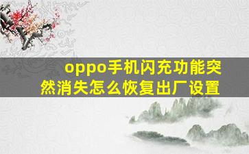 oppo手机闪充功能突然消失怎么恢复出厂设置