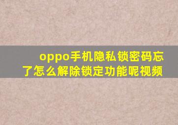 oppo手机隐私锁密码忘了怎么解除锁定功能呢视频