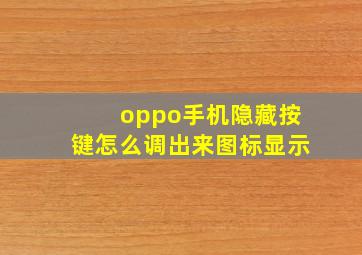 oppo手机隐藏按键怎么调出来图标显示