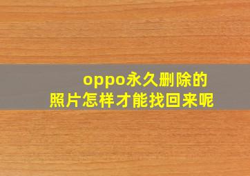 oppo永久删除的照片怎样才能找回来呢