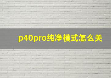 p40pro纯净模式怎么关