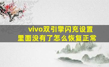 vivo双引擎闪充设置里面没有了怎么恢复正常