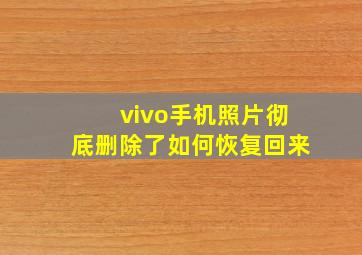 vivo手机照片彻底删除了如何恢复回来