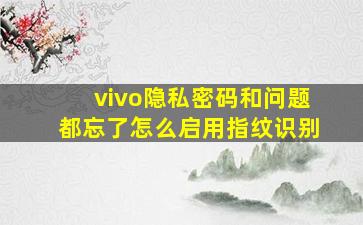 vivo隐私密码和问题都忘了怎么启用指纹识别