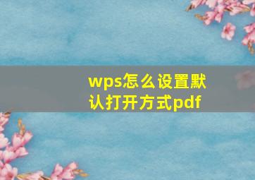 wps怎么设置默认打开方式pdf