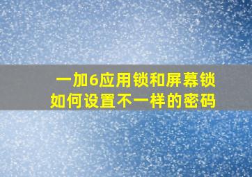 一加6应用锁和屏幕锁如何设置不一样的密码