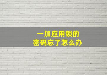 一加应用锁的密码忘了怎么办