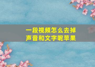 一段视频怎么去掉声音和文字呢苹果