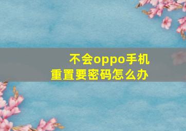 不会oppo手机重置要密码怎么办