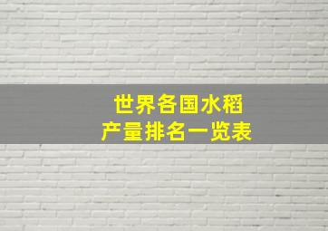 世界各国水稻产量排名一览表