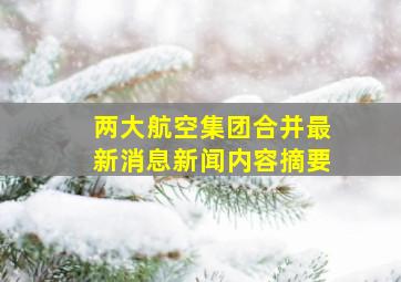 两大航空集团合并最新消息新闻内容摘要