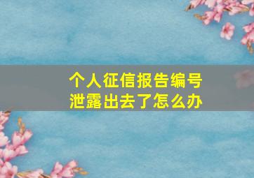 个人征信报告编号泄露出去了怎么办