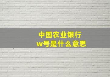 中国农业银行w号是什么意思