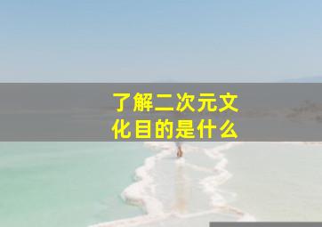 了解二次元文化目的是什么