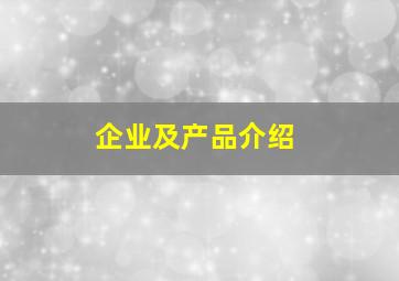 企业及产品介绍