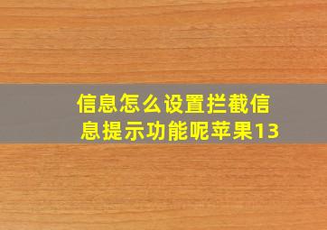 信息怎么设置拦截信息提示功能呢苹果13