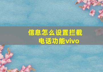 信息怎么设置拦截电话功能vivo