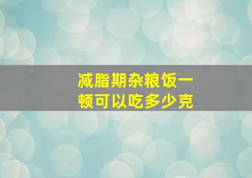 减脂期杂粮饭一顿可以吃多少克