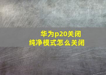 华为p20关闭纯净模式怎么关闭