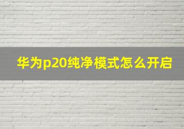 华为p20纯净模式怎么开启